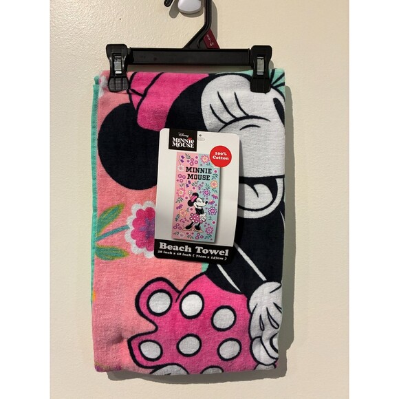 NWT Disney Minnie Mouse Retro Print Beach Towel 28" x 58" 100% Cotton - Picture 1 of 4